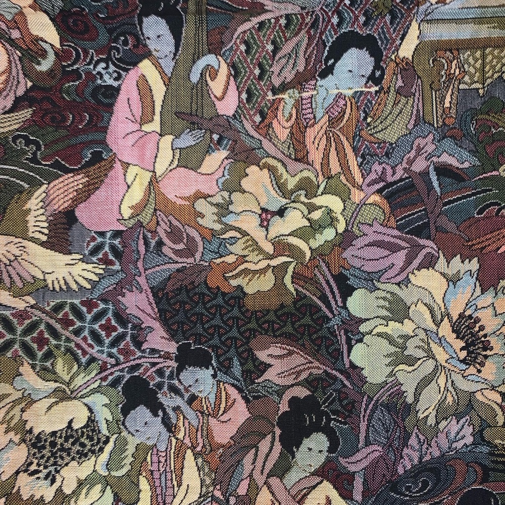 Aubusson Textile corp New York Verdure Tapestry Fabric Asian Japan Scene